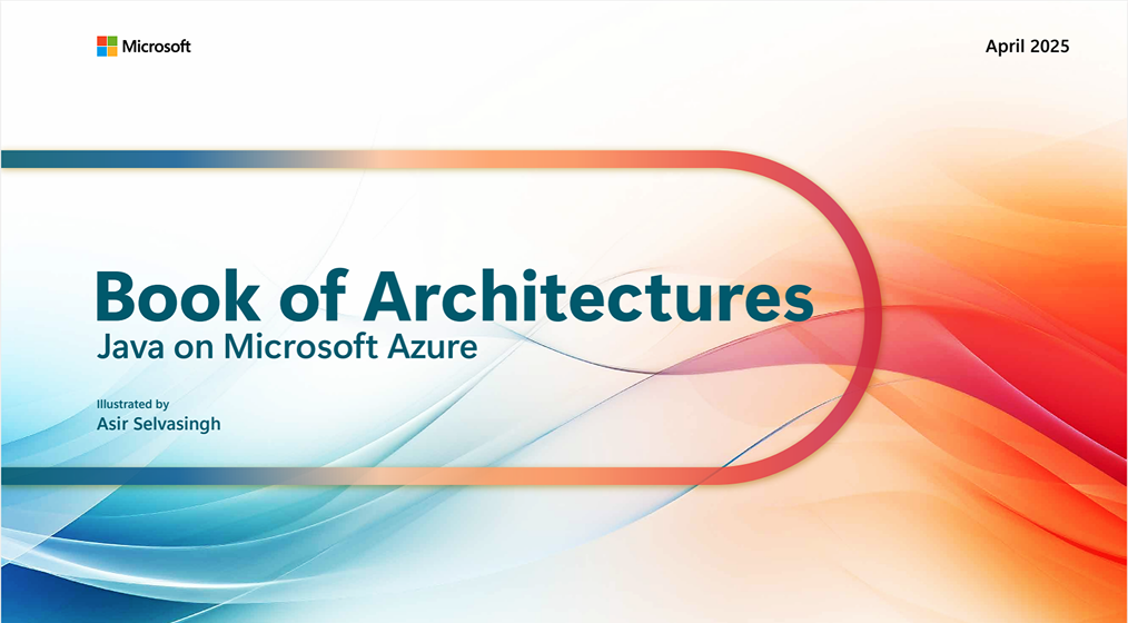 Book cover titled 'Book of Architectures: Java on Microsoft Azure' with colorful abstract background and Microsoft logo.